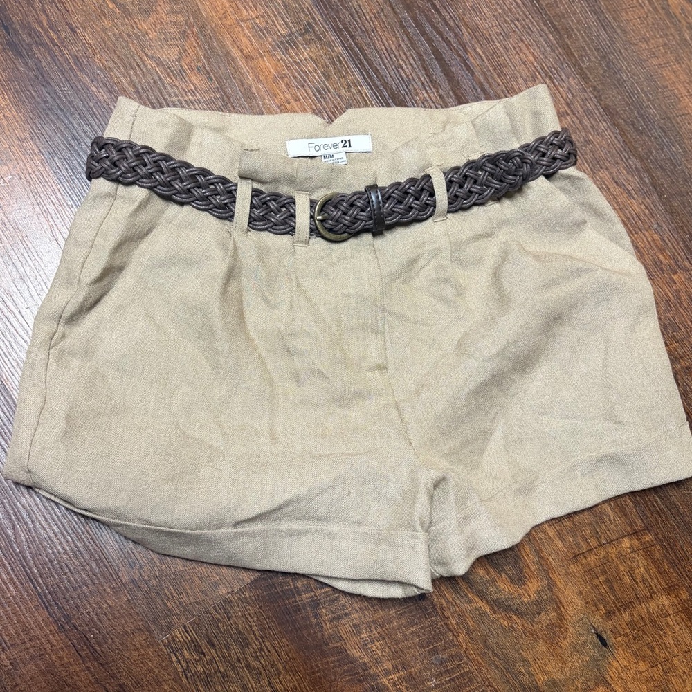 Forever 21 Beige High Waist Shorts with Braided Belt